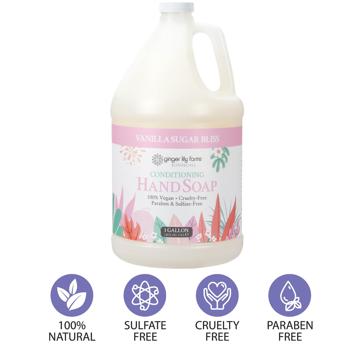 Ginger Lily Farms gallon beside common objects to show 1-gallon scale and value