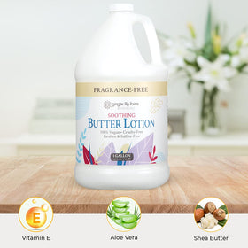 Ginger Lily Farms gallon beside a hand for scale showing large refill capacity