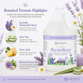 Ginger Lily Farms one-gallon next to a hand soap pump showing scale and savings