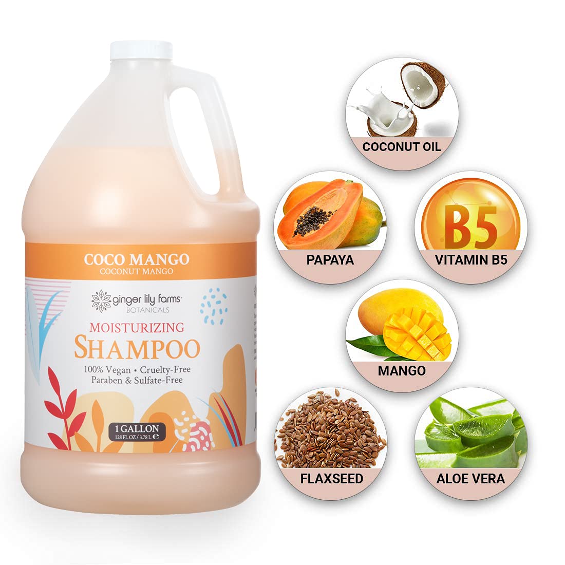 Ginger Lily Farms gallon on a salon backbar displaying professional supply readiness