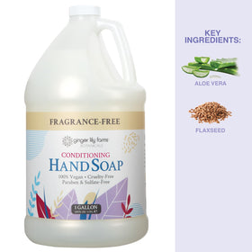 Ginger Lily Farms dispenser in spa bathroom offering gentle unscented wash