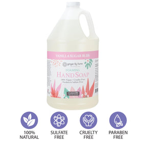 Ginger Lily Farms refill being used in a foaming dispenser in sink area
