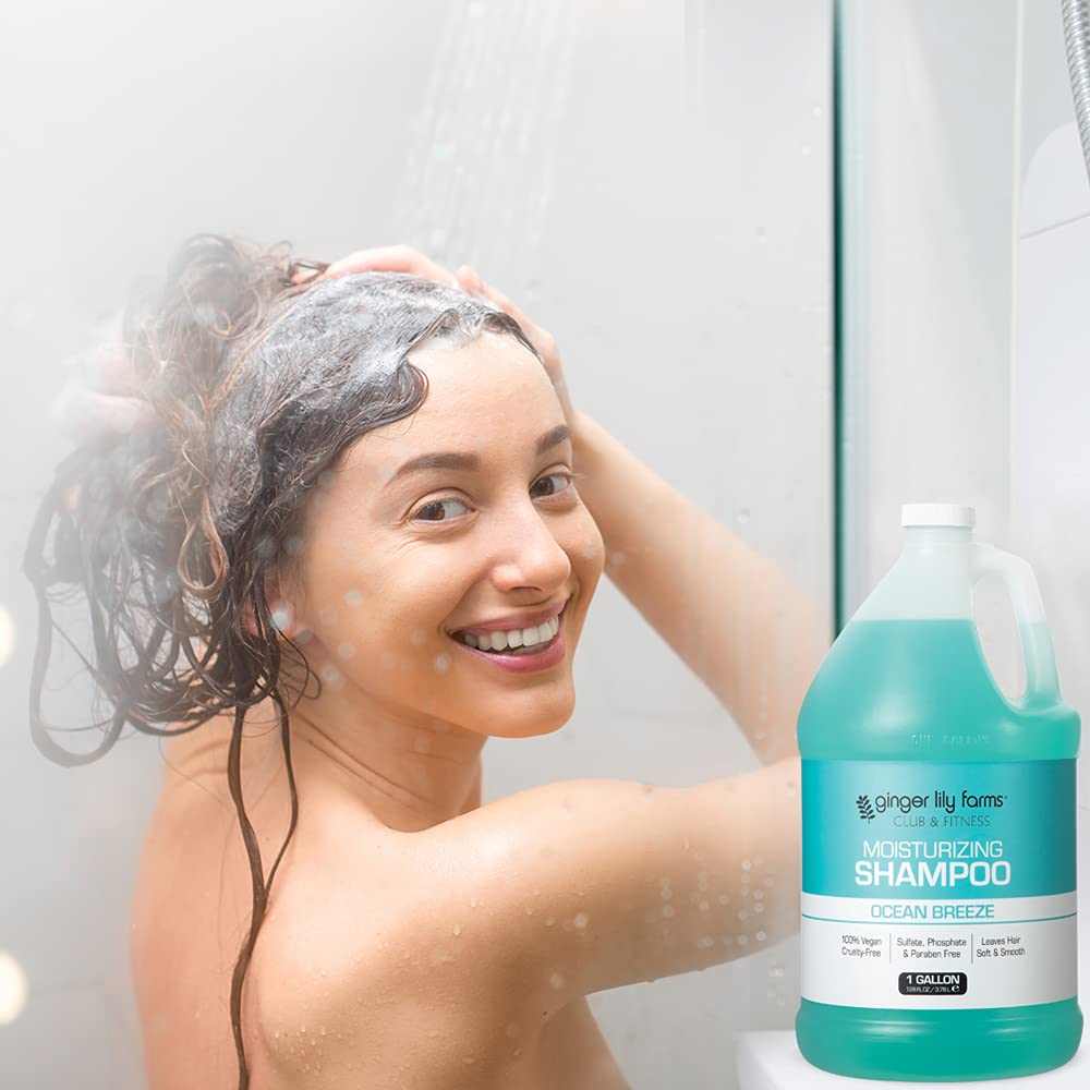 Gym shower dispenser filled with Ginger Lily Farms shampoo offering reliable commercial use