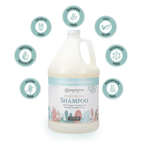 Ginger Lily Farms being dispensed into a shower bottle showing easy refill use