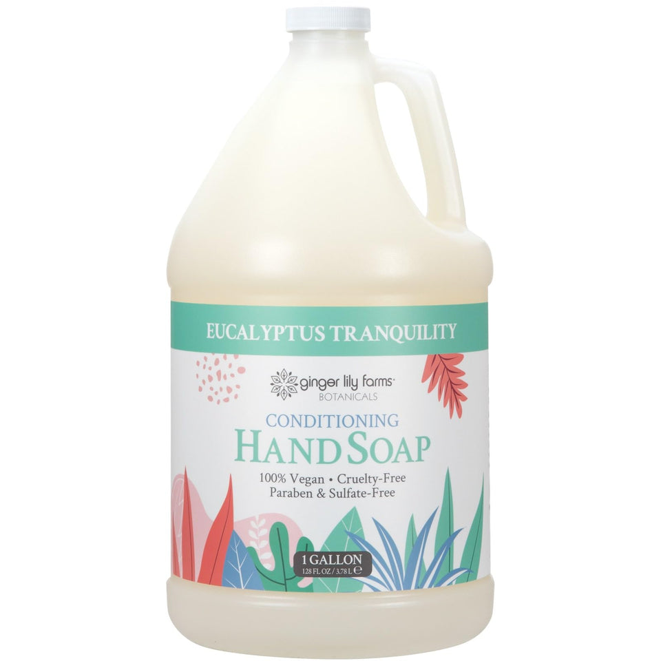 Ginger Lily Farms gallon front label showing product information and scent