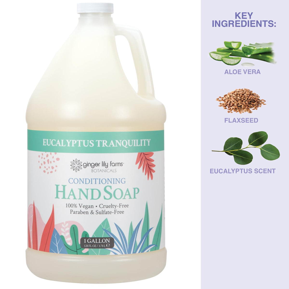 Ginger Lily Farms gallon next to a hand showing size and refill convenience