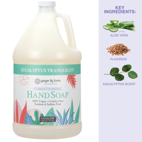 Ginger Lily Farms gallon next to a hand showing size and refill convenience