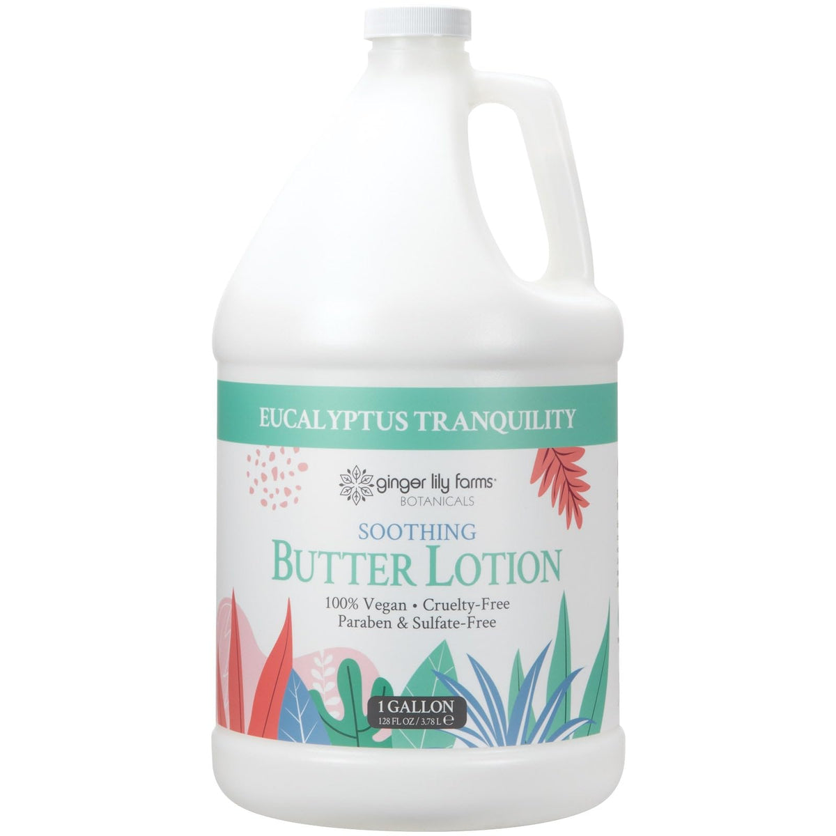 Ginger Lily Farms gallon container front view showing product and easy refill