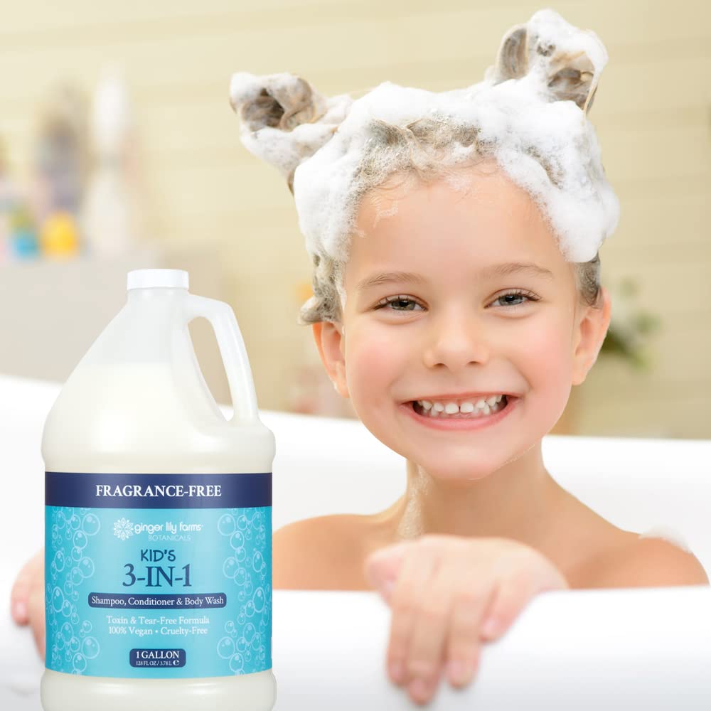 Ginger Lily Farms family using bath product illustrating tear-free gentle care