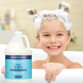 Ginger Lily Farms family using bath product illustrating tear-free gentle care