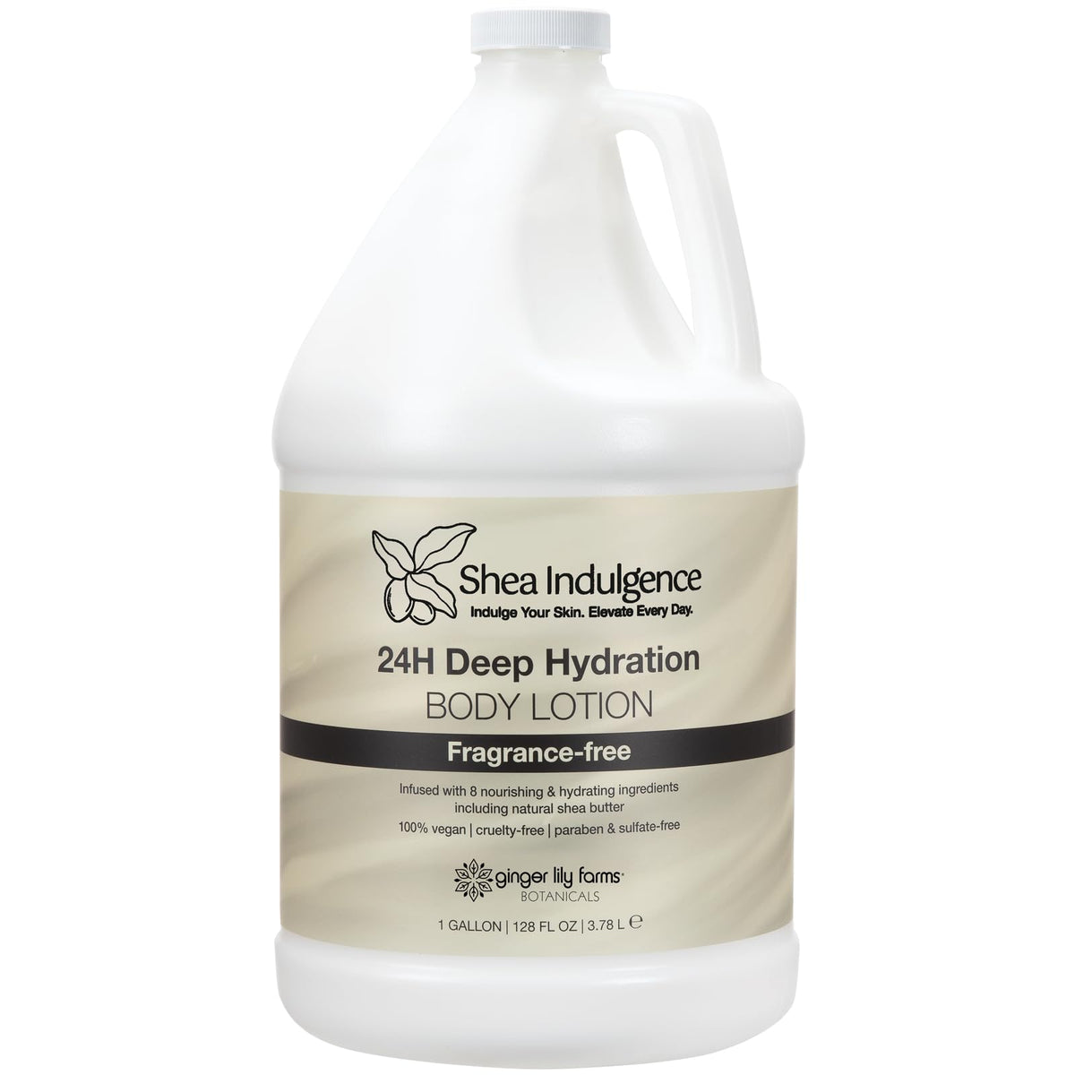 Ginger Lily Farms gallon bottle front view showing eco refill benefit