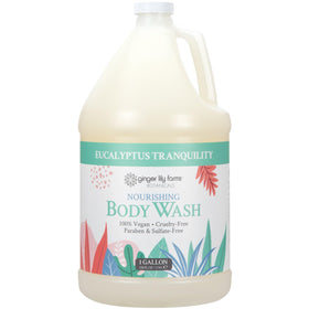 Ginger Lily Farms front-facing gallon bottle showing product and eco refill benefit