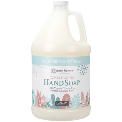 Ginger Lily Farms gallon bottle front label showing scent and refill benefit
