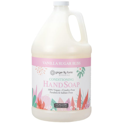 Ginger Lily Farms gallon front label showing scent and vegan badge for quick identification