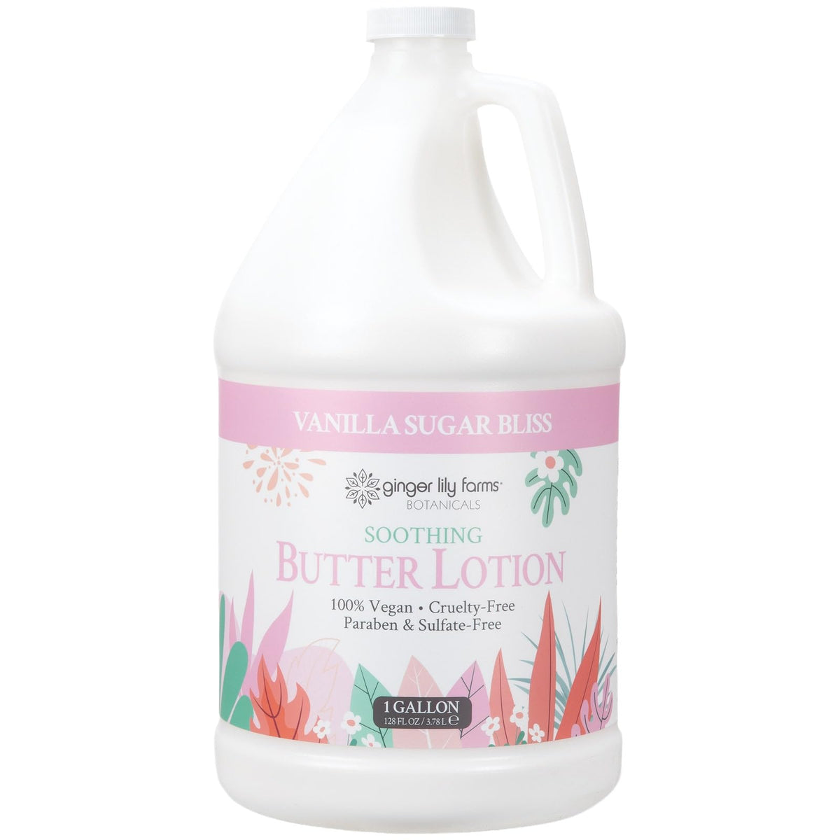 Ginger Lily Farms gallon front label showing product benefits