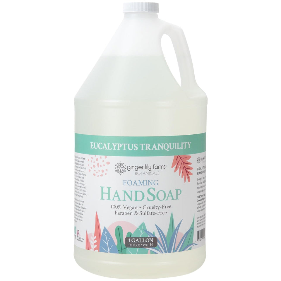 Ginger Lily Farms gallon front view showing packaging and eco benefit