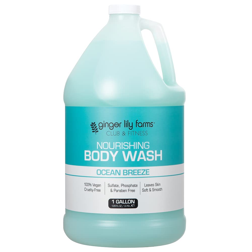 Ginger Lily Farms gallon refill bottle close-up showing durable packaging benefit