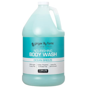 Ginger Lily Farms gallon refill bottle close-up showing durable packaging benefit