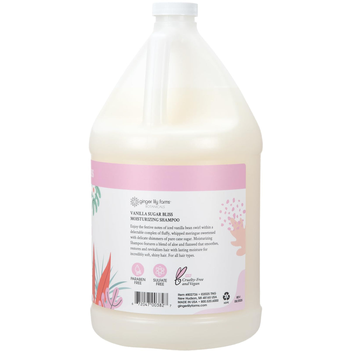 Ginger Lily Farms label detail highlighting vanilla sugar bliss scent and ingredient claims