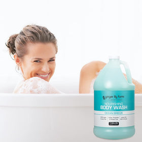 Ginger Lily Farms in gym shower setting showing commercial-use convenience benefit