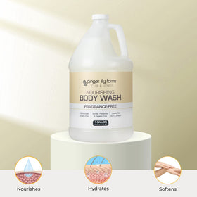 Ginger Lily Farms aloe and botanical ingredients display highlighting soothing benefits