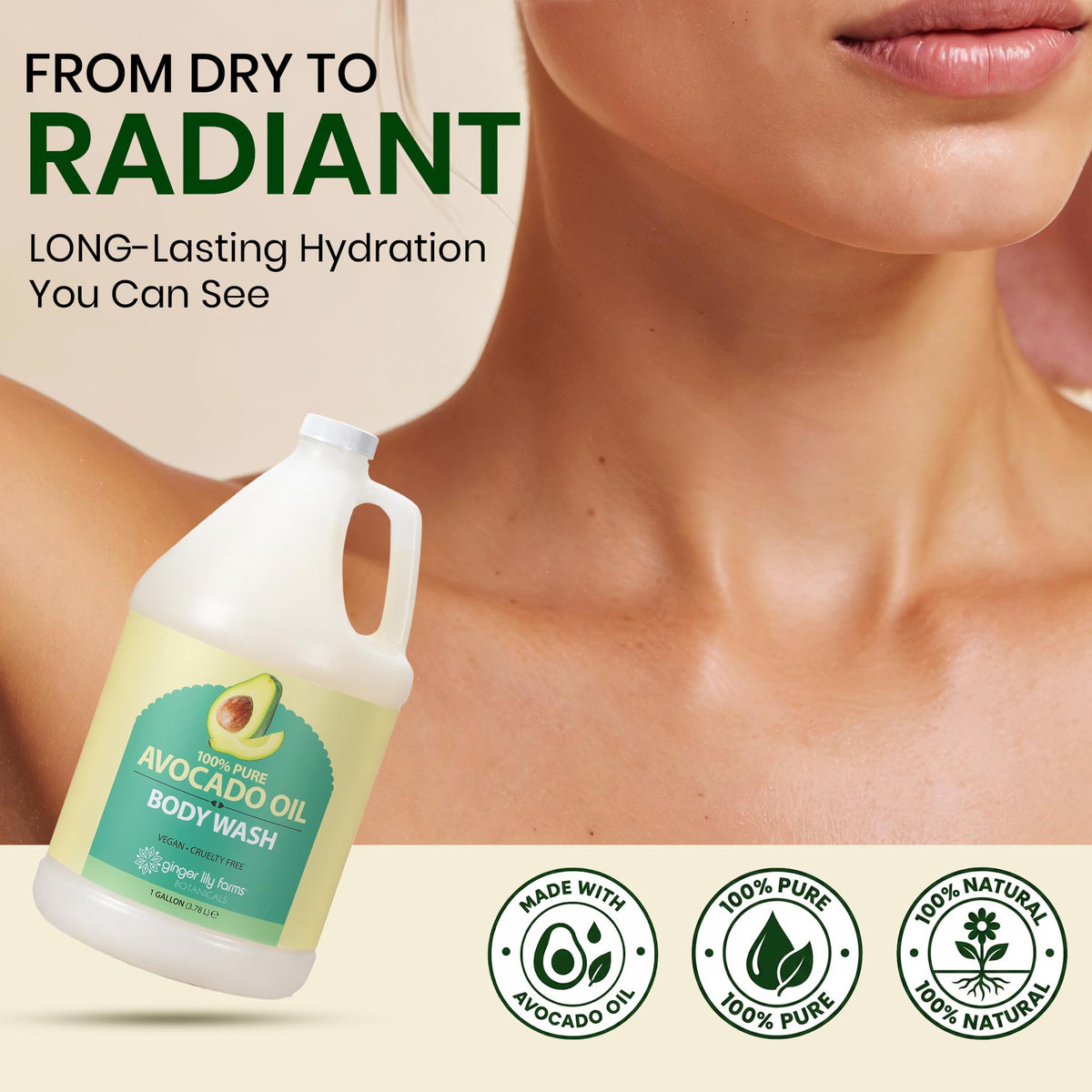Ginger Lily Farms avocado oil ingredient close-up highlighting nourishing natural source