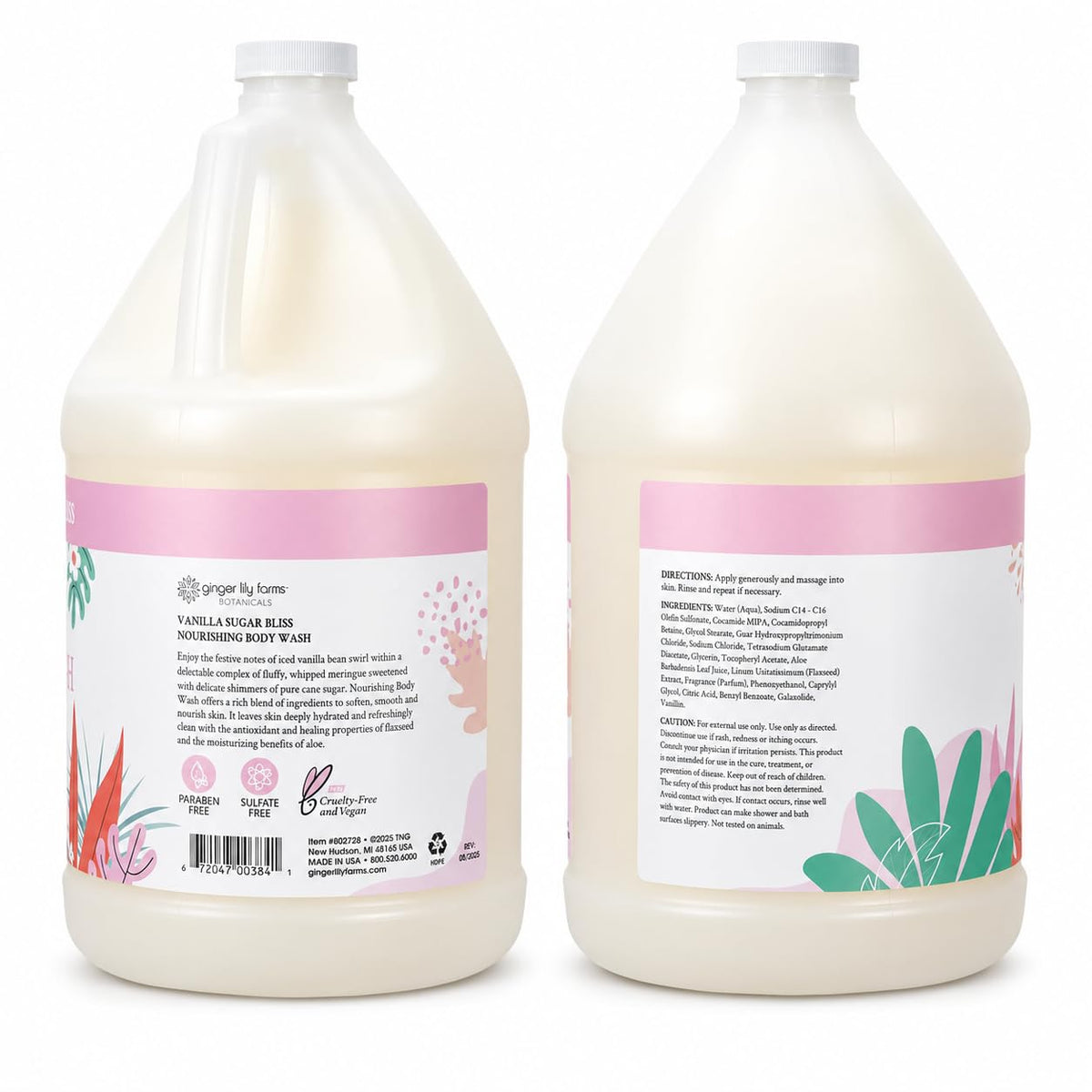 Ginger Lily Farms label closeup highlighting botanicals and free-from benefits