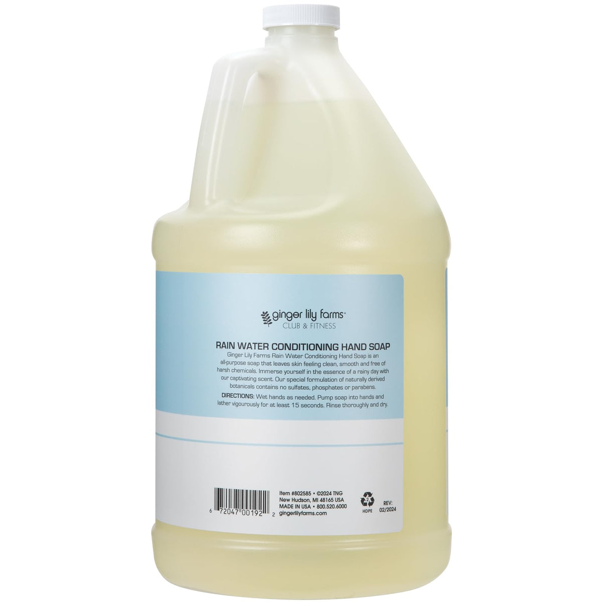 Ginger Lily Farms label close-up showing Rain Water scent and vegan certifications