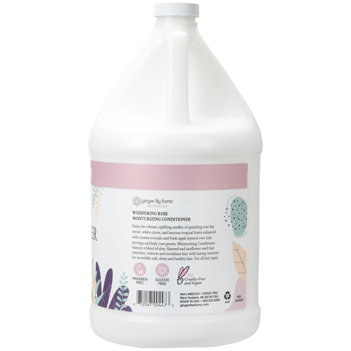 Ginger Lily Farms label close-up highlighting vegan and cruelty-free benefits