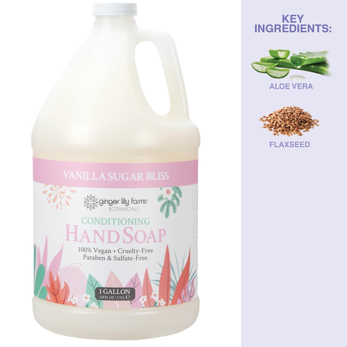Ginger Lily Farms label and ingredients list highlighting botanical extracts and benefits