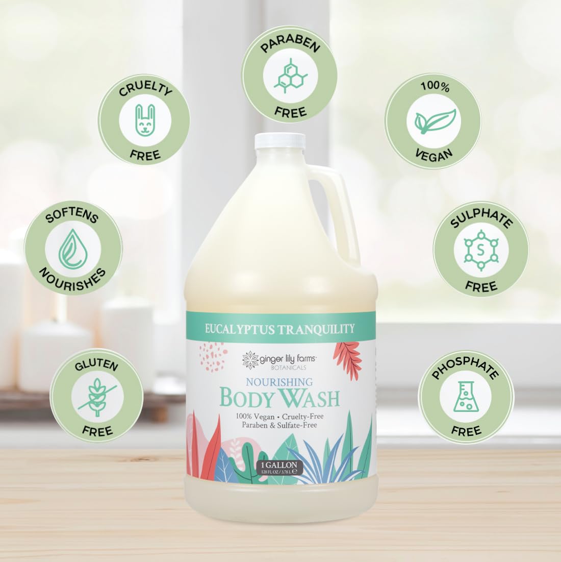 Ginger Lily Farms label detail highlighting botanicals and toxin-free benefits