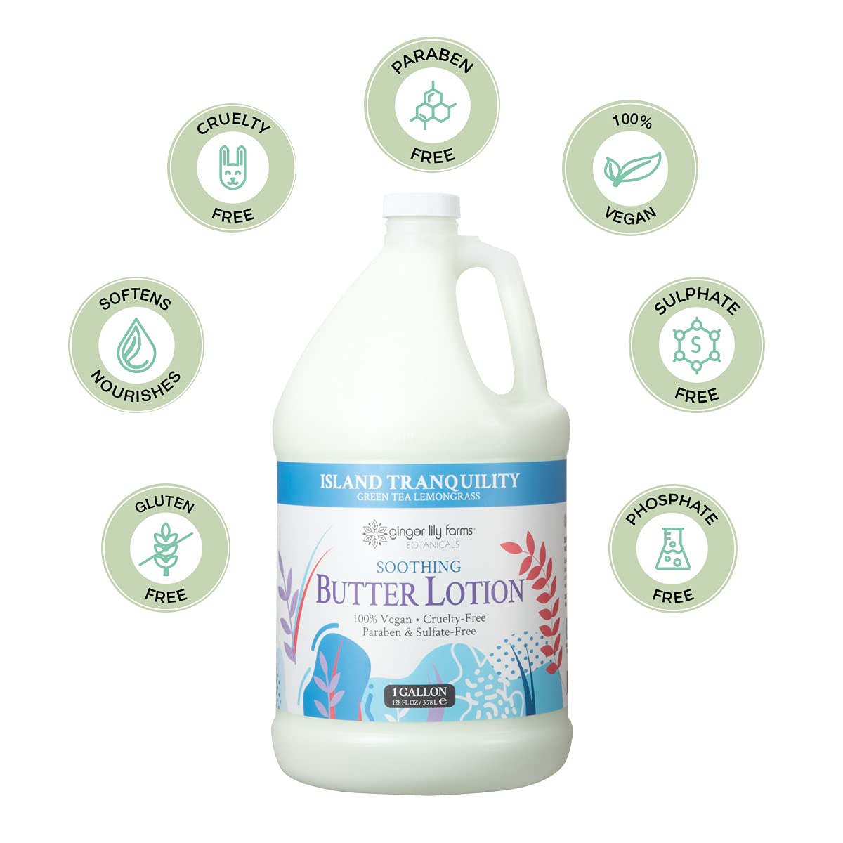 Ginger Lily Farms label close-up with ingredient highlights and vegan claim