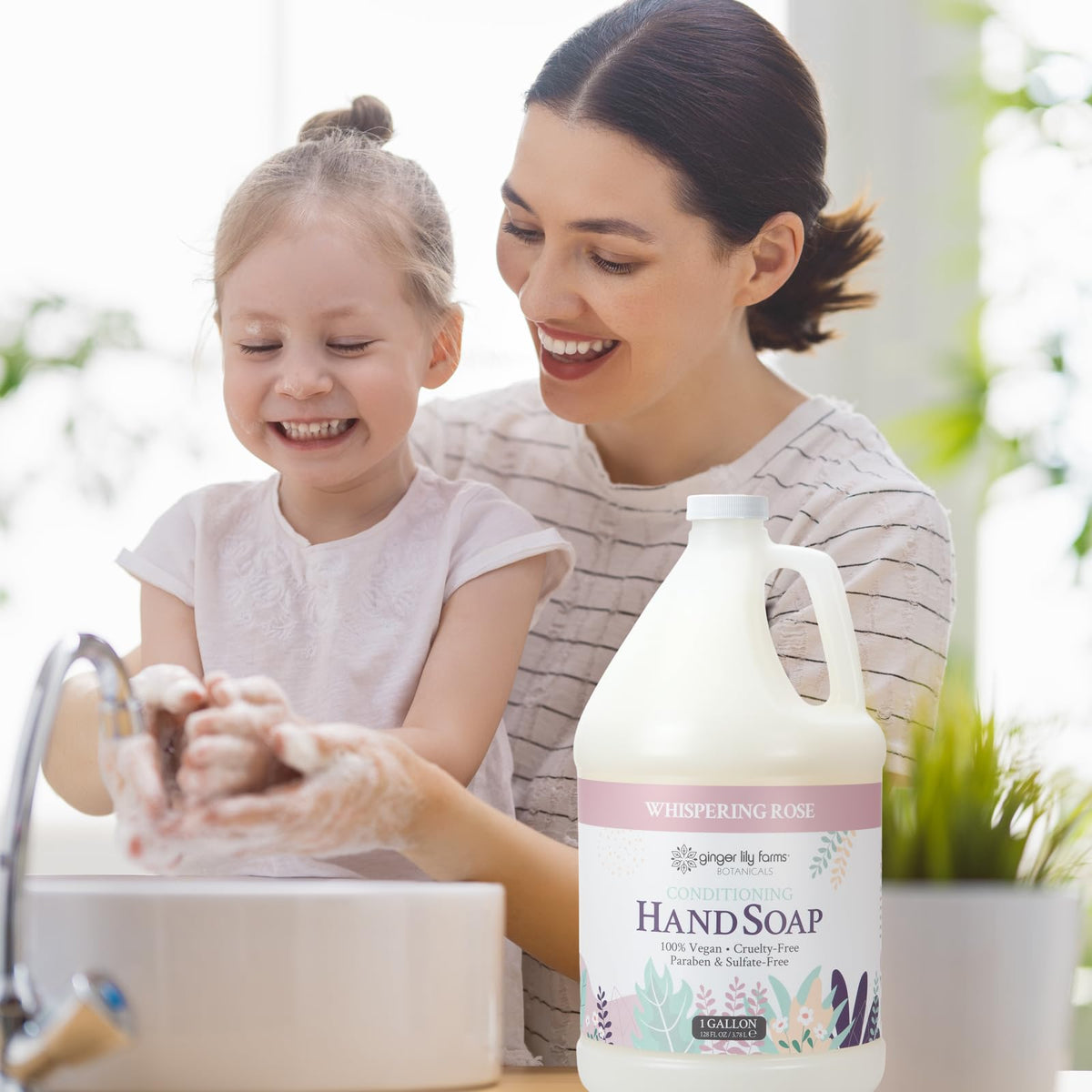 Ginger Lily Farms on bathroom counter illustrating hospitality-ready benefit