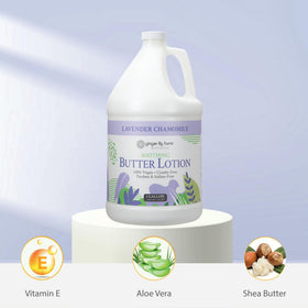 Ginger Lily Farms bottle on bathroom counter conveying spa-like scent and calm