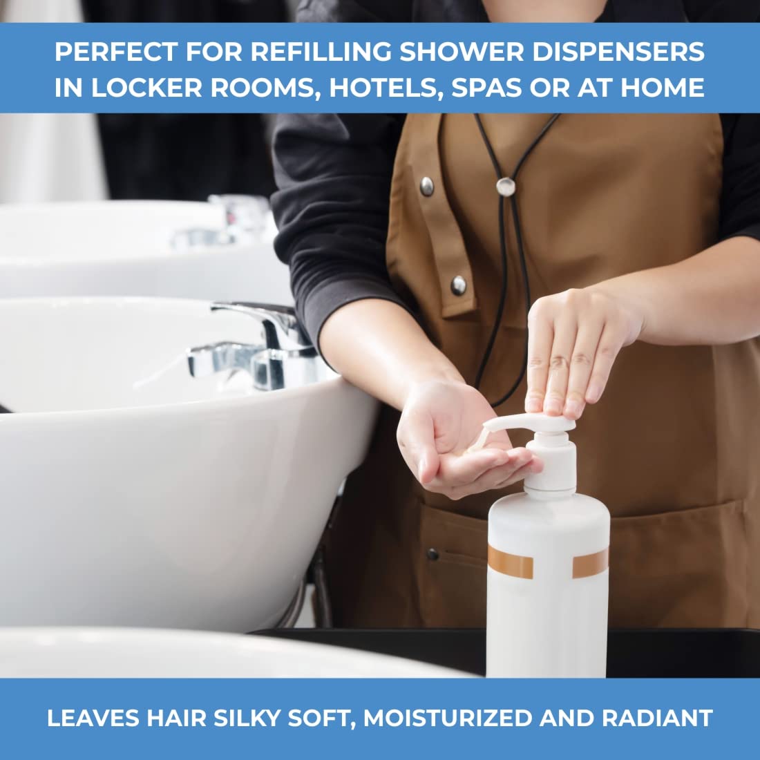 Ginger Lily Farms bottle staged in bathroom showing hotel or spa-friendly presentation