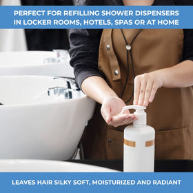 Ginger Lily Farms bottle staged in bathroom showing hotel or spa-friendly presentation