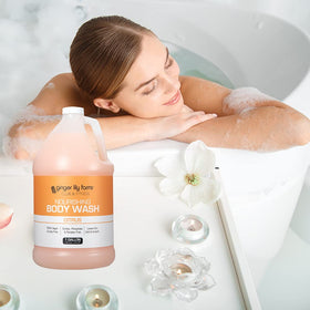 Ginger Lily Farms in gym shower setting illustrating post-workout freshness and odor control