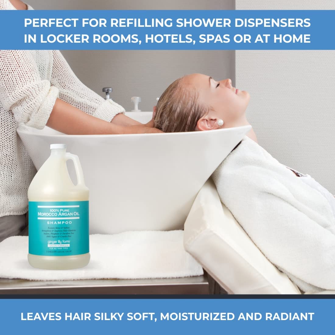 Ginger Lily Farms shampoo in a shower scene suggesting everyday use