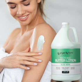 Ginger Lily Farms lotion in a spa setting illustrating professional, shared use suitability