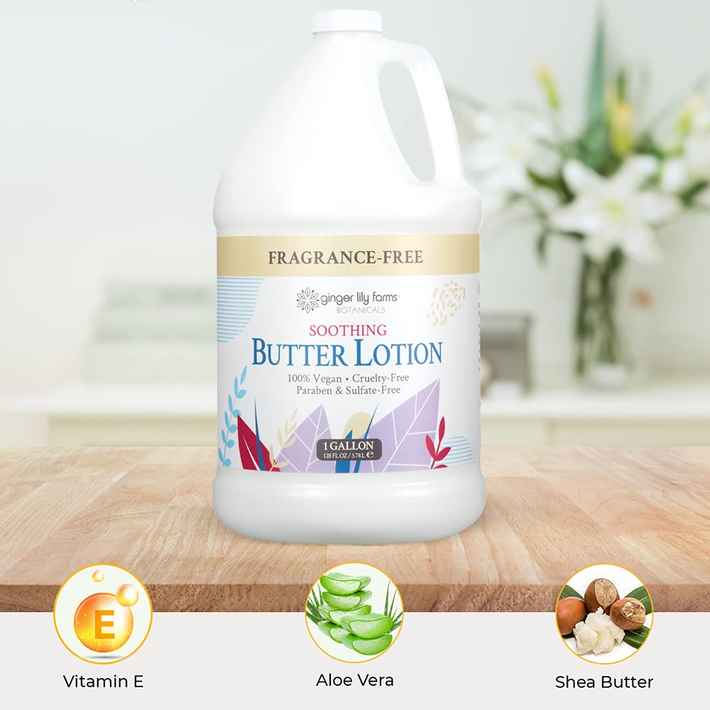 Ginger Lily Farms gallon next to towels showing size and facility suitability