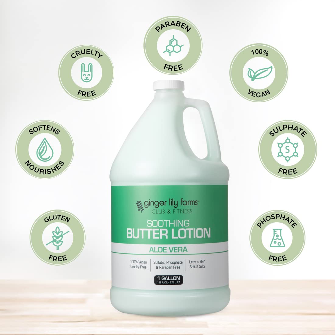 Ginger Lily Farms gallon next to common household bottle showing refill size advantage