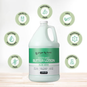 Ginger Lily Farms gallon next to common household bottle showing refill size advantage