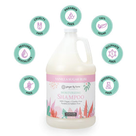 Ginger Lily Farms pouring shampoo into dispenser to show easy refill and waste reduction