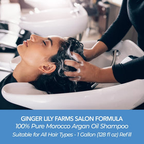 Ginger Lily Farms pouring shampoo into a dispenser for easy refills