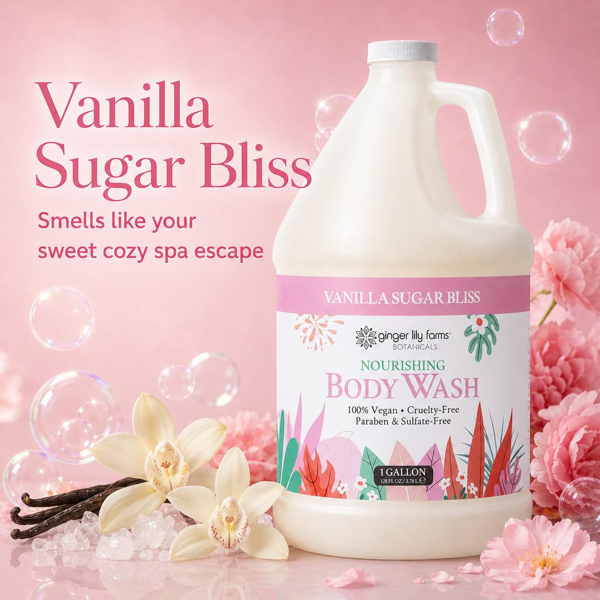 Ginger Lily Farms pouring refill into pump dispenser for easy commercial use