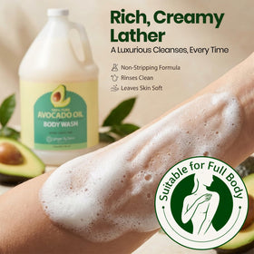 Ginger Lily Farms filling a pump bottle from the gallon showing sustainable refill benefit