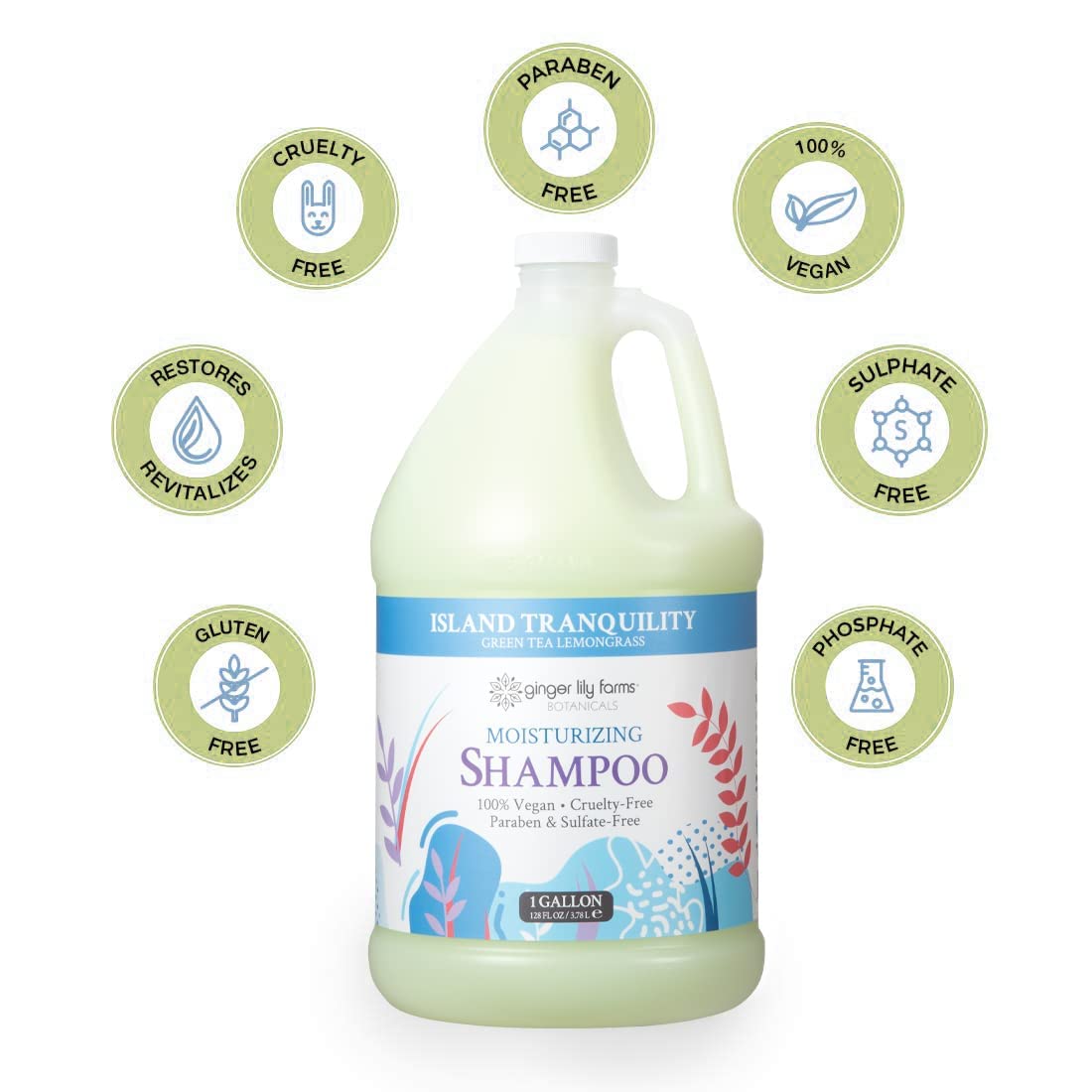 Ginger Lily Farms gallon on salon backbar illustrating professional use