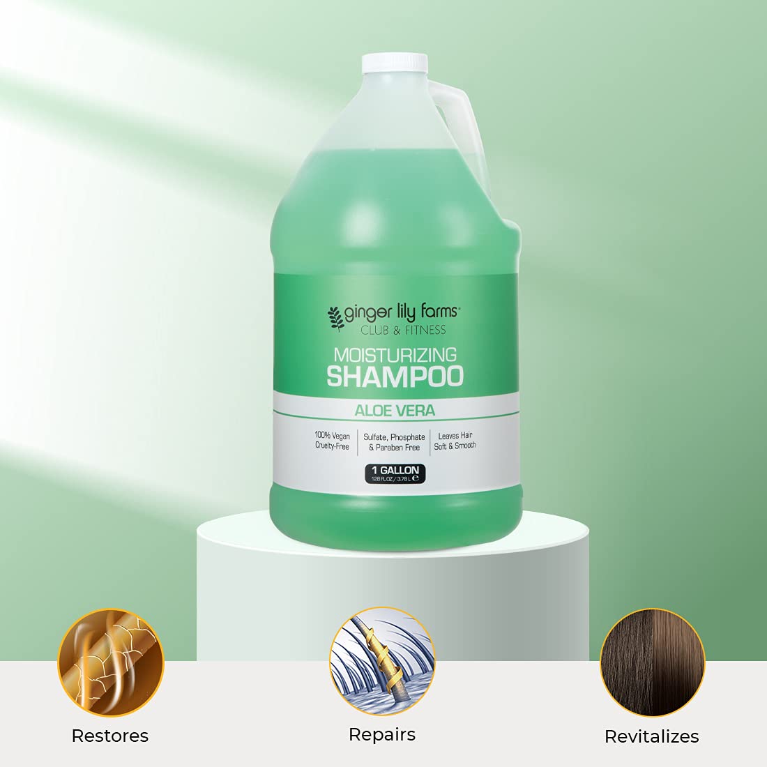 Ginger Lily Farms shampoo in a pump dispenser demonstrating commercial readiness