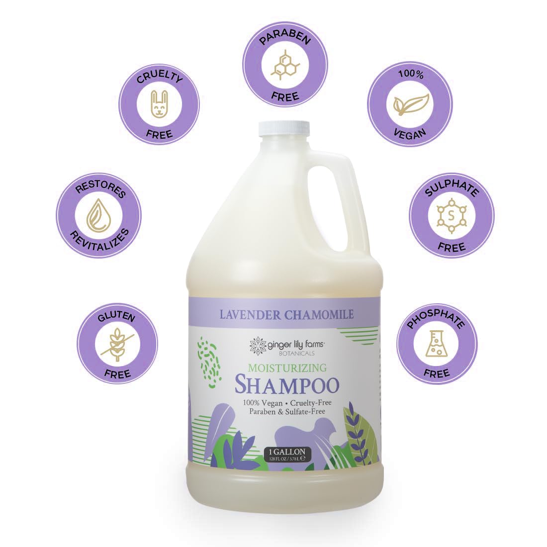 Ginger Lily Farms gallon beside common bottles showing refill size convenience