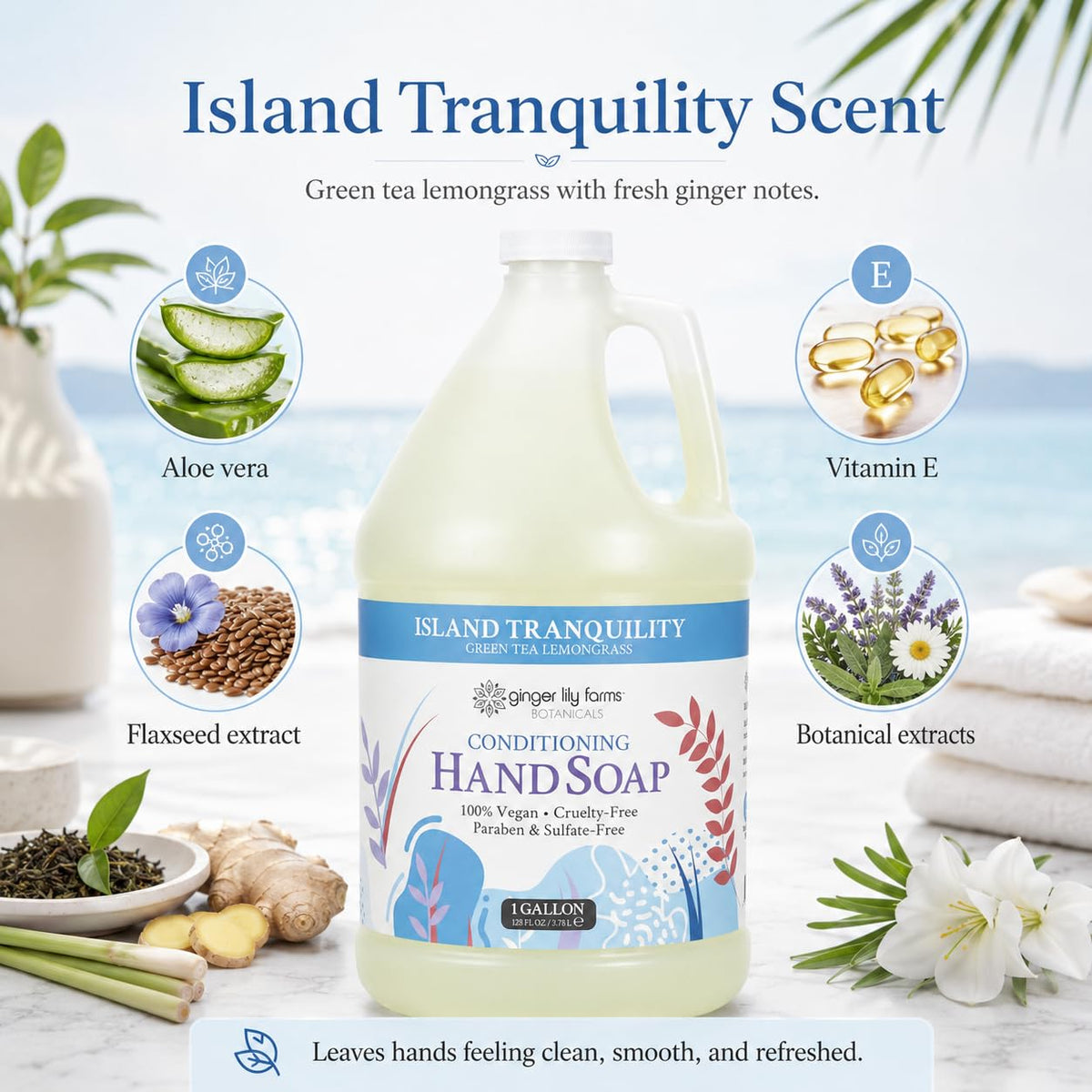 Ginger Lily Farms gallon beside household items to show scale and capacity